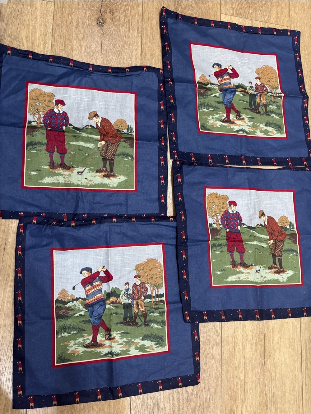 Classic Golf Scene Decorative Pillow Covers - Navy
